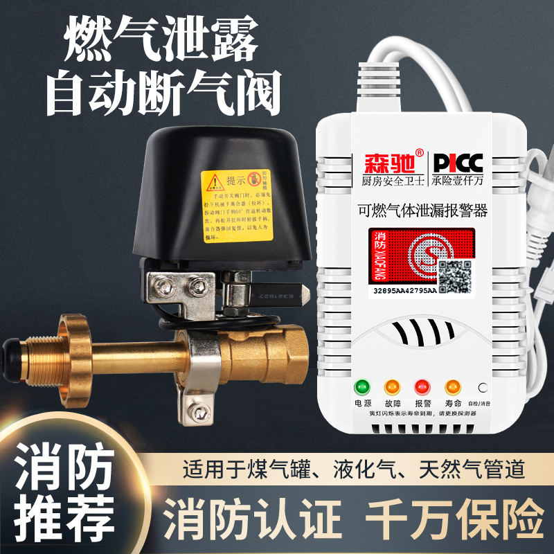 燃气泄露自动断气阀国标液t化气减压阀警报器商用瓦斯罐安全三件