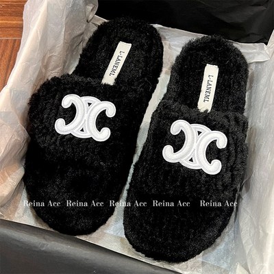 秋夏毛绒b鞋高级感门毛毛拖鞋外穿女2024新款夏季厚底松糕增高