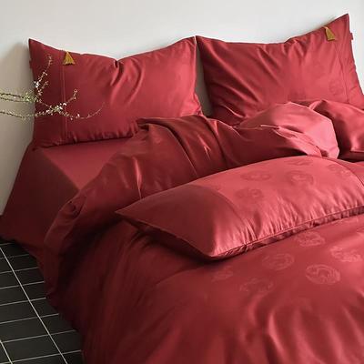 龙凤来仪~新中式婚庆100支全棉四件套红色提花纯棉结婚喜庆床单