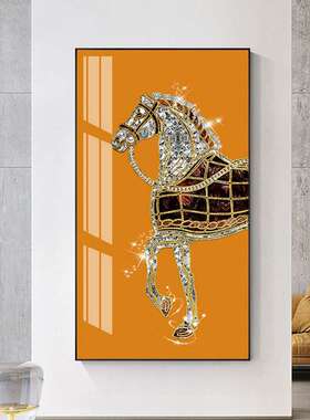 入户玄关装饰画简约现代橙色骏马挂画走廊尽头过道晶瓷客厅墙壁画