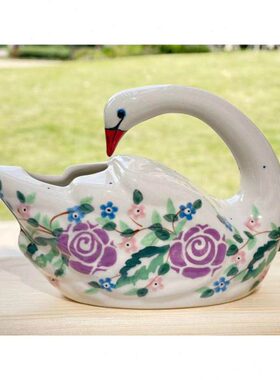 现货　波兰手绘陶瓷　mi工厂艺术家系　紫蔷薇　天鹅笔筒