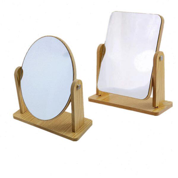 复古木质化妆镜台式桌面梳妆镜子网红款旋转木头美镜现