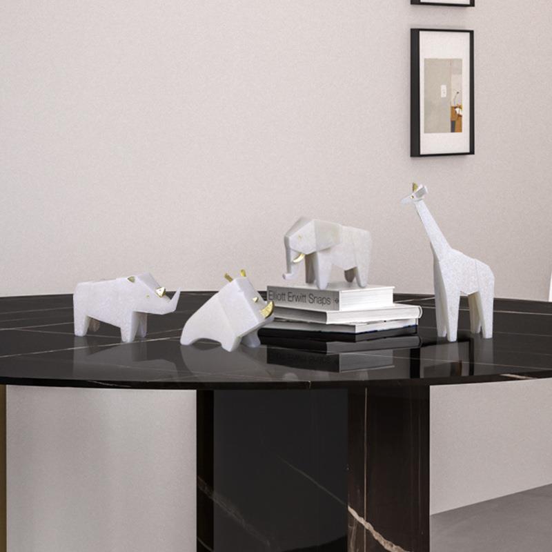 切面大象犀牛长颈鹿树脂石英砂可爱桌面装饰摆件儿童房书房工艺品
