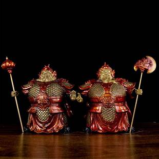 铜护宅门神哼哈二将新中式 饰品客厅门口玄关电视柜书房 摆件家居装