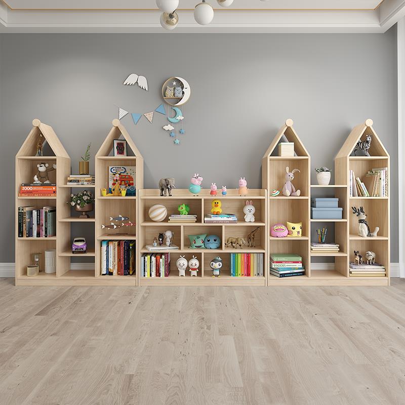9W儿童书架实木收纳柜绘本架城堡书柜置物宝宝收纳架组合幼儿绘本