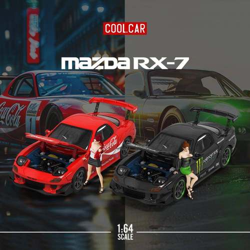 -CC1:64马自达RX-7雨宫开盖版可口可乐1号魔爪仿真合金车模