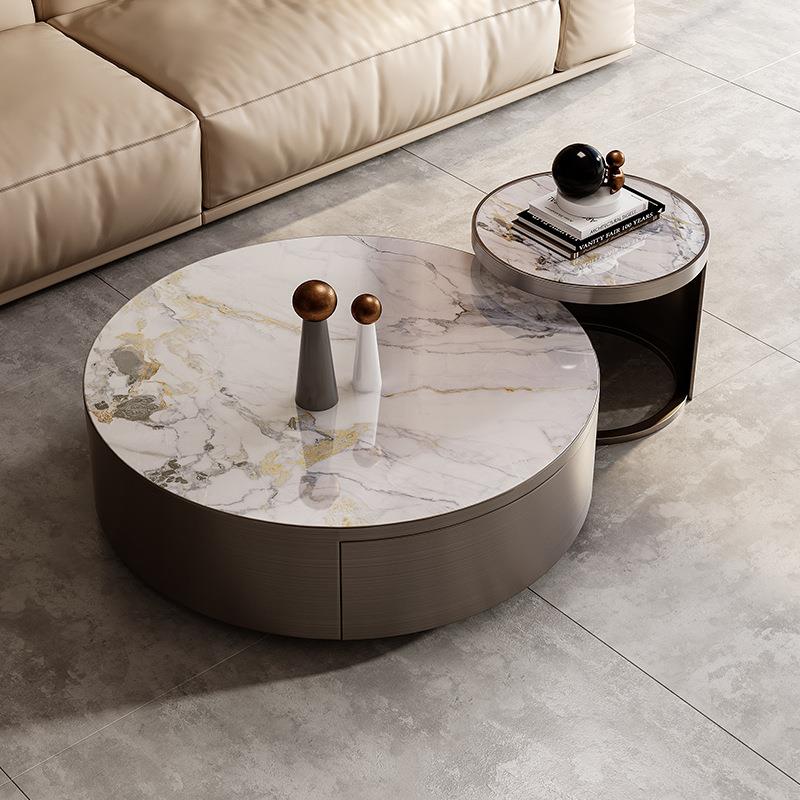 意式轻奢高级感岩板茶几客厅小户型现代简约创意大小圆茶几组合