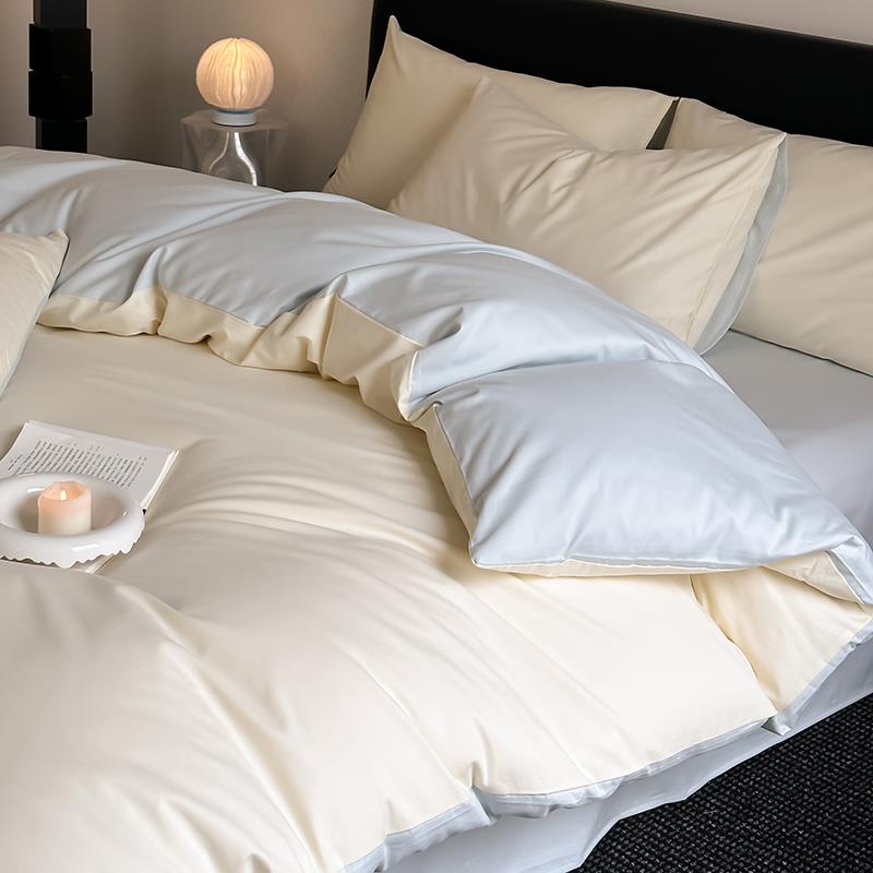 秋冬北欧100S高支纯棉磨毛四件套加厚保暖全棉床单被套床笠纯色