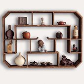 博古架实木中式 墙上茶壶展示架置物架简约现代多宝阁古董架 壁挂式