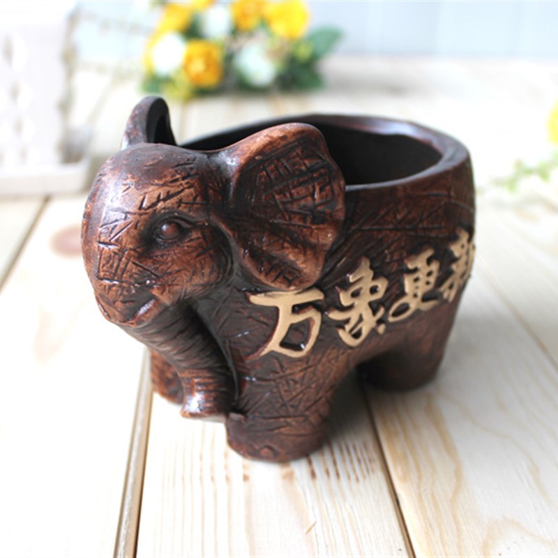 大象陶瓷花盆 万象更新 复古 仿古样式手工红陶烧制 多肉植物用