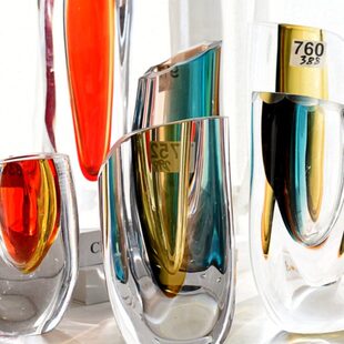 北欧轻奢彩色玻璃艺术花瓶厚重琉璃高档摆件别墅装饰品原色纯手工