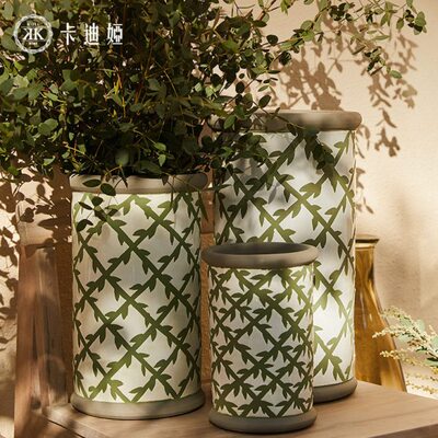 KATIA 复古陶瓷花瓶摆件客厅插花高级感陶罐瓷器田园风装饰品花器