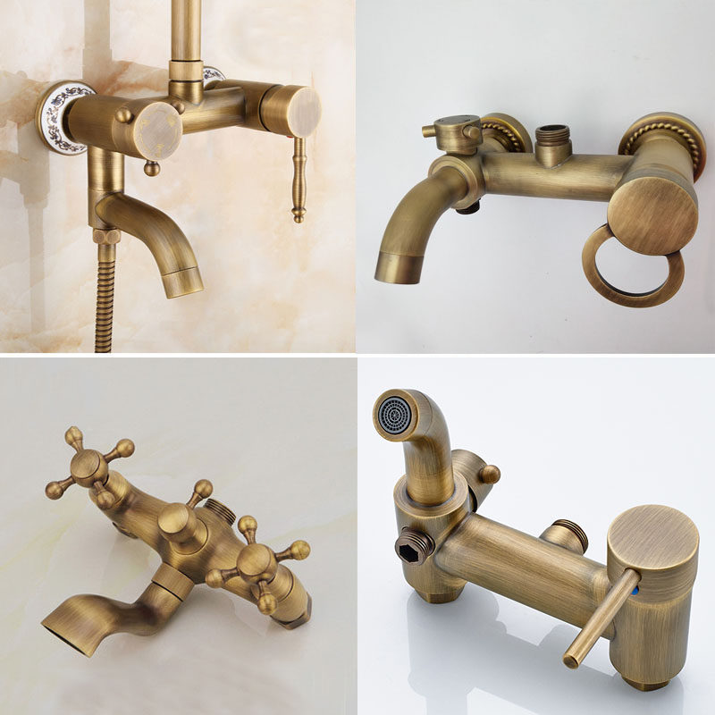 欧式全铜仿古龙头复古水阀淋浴水龙头双把双手轮开关做旧换新通用