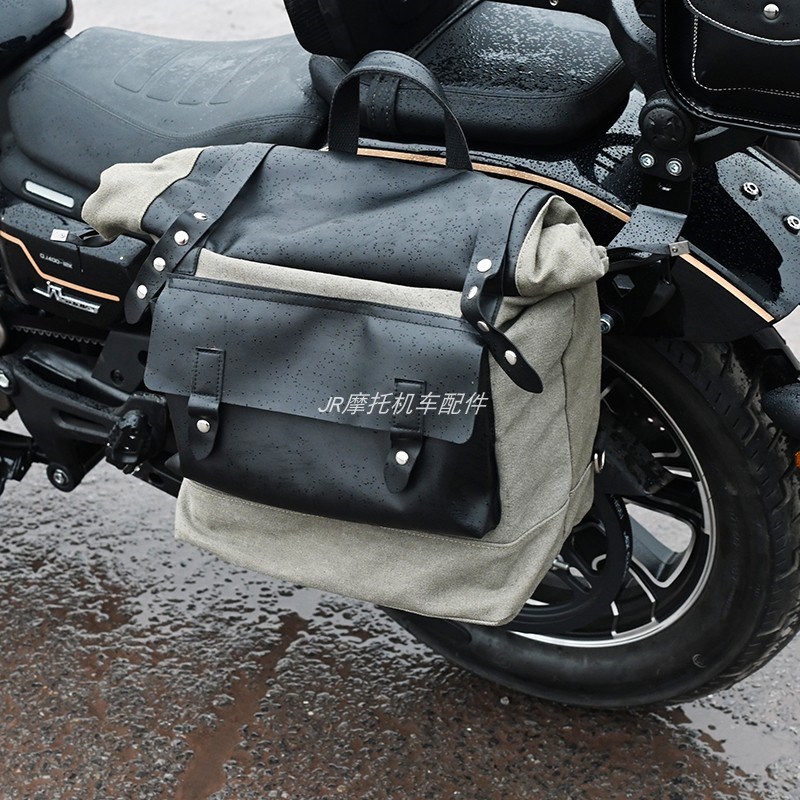 适用钱江闪400边包复古侧边包防水帆布包头盔包折叠后靠背改装件