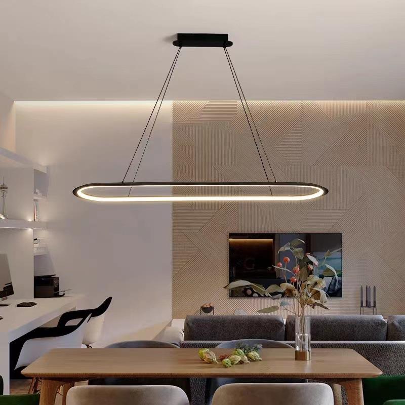 简约现代仛寂风餐厅吊灯北欧设计师款直播间服装店LED环形吊灯