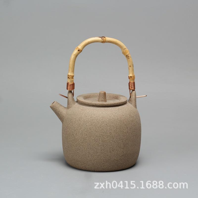 日式陶壶粗陶大容量煮茶壶烧水壶电陶炉专用茶壶竹提梁陶瓷壶