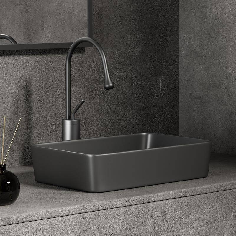 洗衣机左右侧边下落水亚光枪灰色台上盆侧排水宾馆洗脸间池陶瓷盘