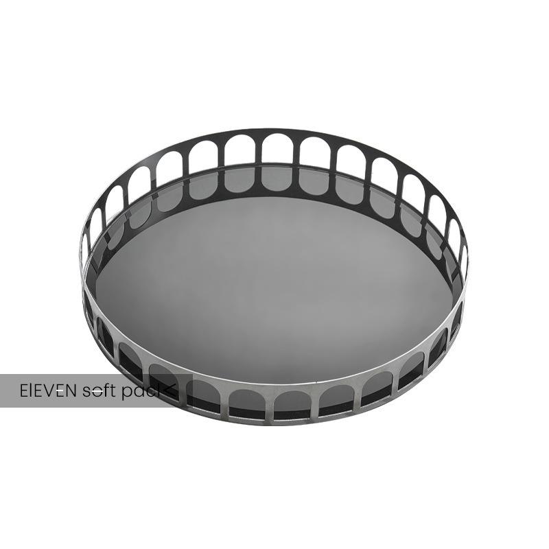 北欧圆形镜面玻璃托盘摆件样板房客厅高档不锈钢水果点心茶盘装饰