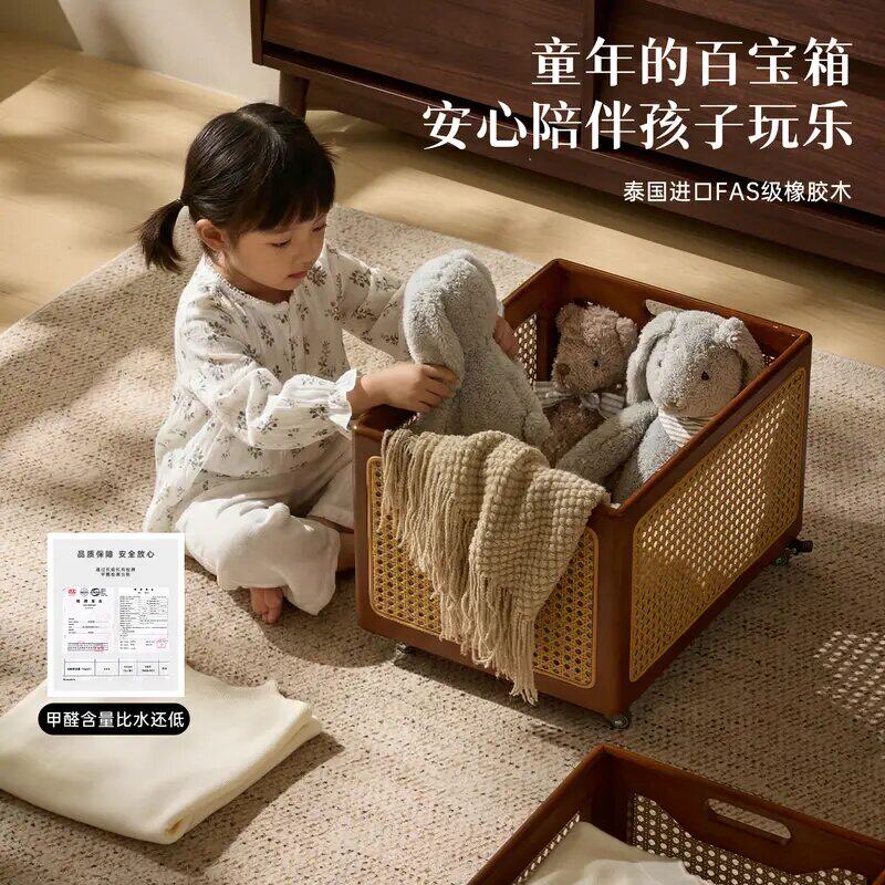 朴美实木轻奢藤编收纳筐桌面整理框可拆开使用多功能储物筐脏衣筐
