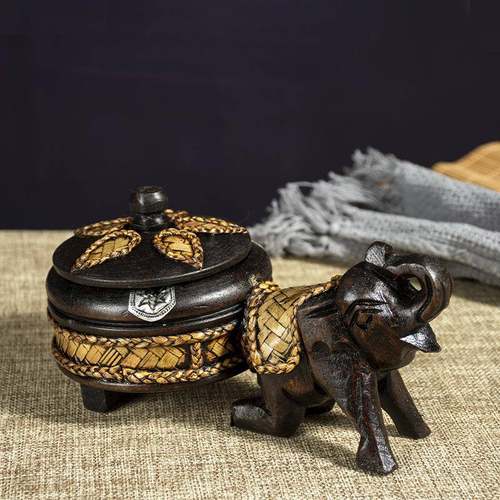 泰国创意烟灰缸客厅家用实木个性大象烟灰缸摆件木质复古木雕烟缸
