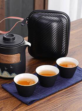 户外便携快客杯一壶三杯旅行茶具套装露营车载装备办公室茶壶茶杯