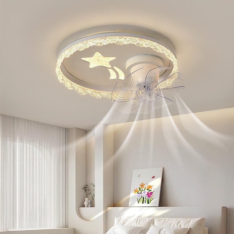 吸顶灯风扇灯现代主卧室书房轻奢高级感房间灯水晶家用吸顶风扇灯