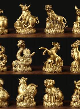 RI0T新款如意铜生肖摆件十二生肖摆件鼠牛虎兔龙蛇马羊猴鸡狗猪