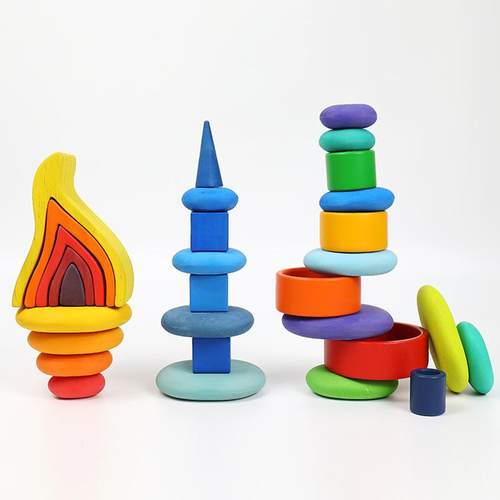 木制玩具积木叠叠乐玩具叠石积木幼儿园早教智力玩具彩色积木