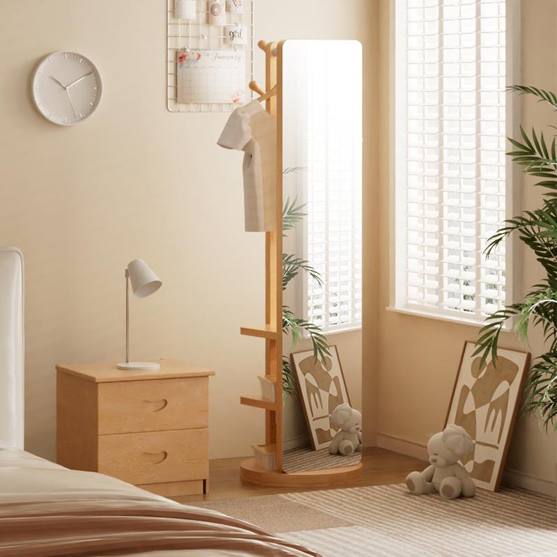 实木全身镜落地家用卧室可旋转移动衣帽架穿衣镜子带挂衣架一体镜