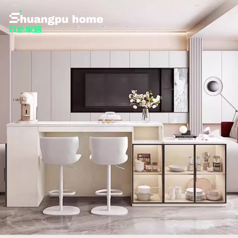 实木岩板吧台桌茶台家用酒柜