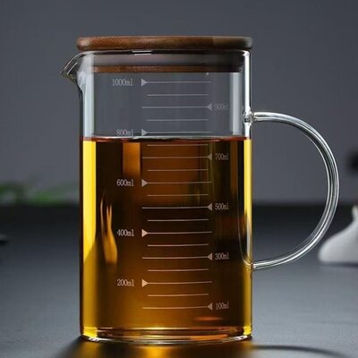 玻璃带刻度把量杯喝水500杯子带盖带耐高温大容量毫升1000ml烧杯