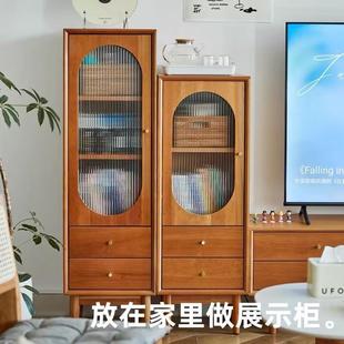 实木小边柜北欧电视柜客厅收纳角柜组合储物柜窄书柜沙发边柜