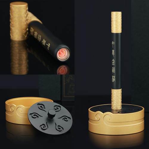 烟灰缸防飞灰金箍棒火折子带盖烟灰缸创意家用轻奢高级感铜烟灰缸