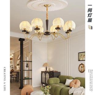 南洋风中古客厅吊灯布艺花纹卧室灯美式 复古餐厅灯胡桃木灯具