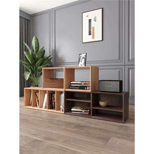 白蜡木格子柜自由组合实木书柜现代简约多功能客厅收纳柜落地矮柜