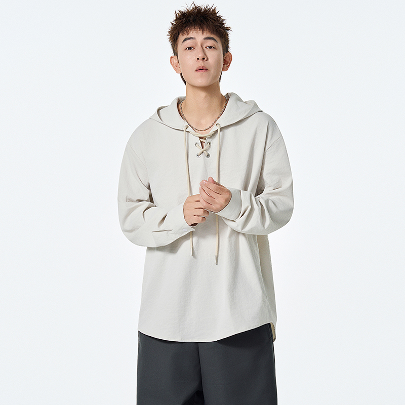 重磅连帽卫衣男春秋季新款潮牌纯色抽绳日系宽松休闲百搭套头卫衣