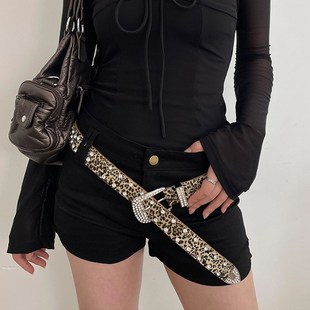 女士水钻腰带女款时m尚宽皮带针扣牛仔裤皮带满钻镶嵌皮带豹纹厂