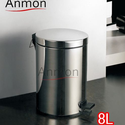 Anmon时尚脚踏 不锈钢 家用 创意 翻盖垃圾桶8L