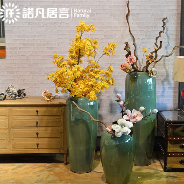 欧式陶瓷落地高大花瓶简约花盆搭配釉窑变客厅干花插花装饰品摆件