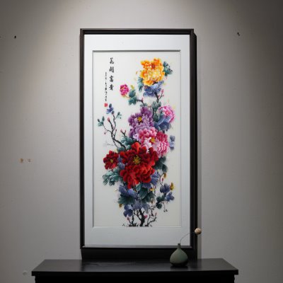 苏绣精品挂画新中式牡丹花开富贵手工刺绣玄关过道走廊客厅装饰画