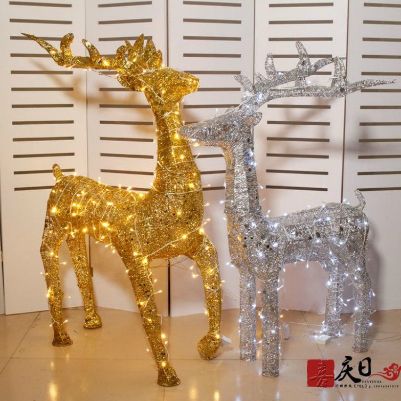 铁艺圣诞鹿1.2米发光麋鹿拉车摆件圣诞树场景布置橱窗装饰品堆头