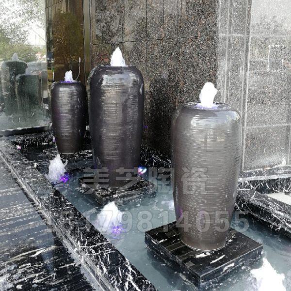 定做水池涌泉陶罐水景喷泉陶缸黑色坛子流水罐大号花瓶加湿器摆件