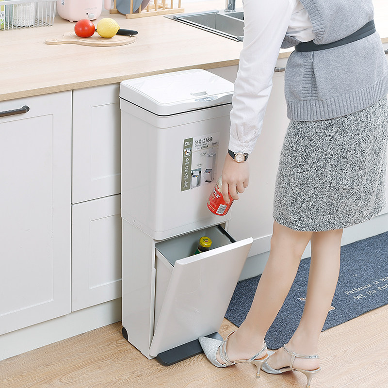 双层厨房专用垃圾分类垃圾u桶智能感应家用客厅大号脚踏自动开盖