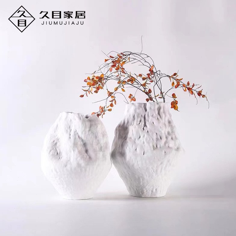 现代新中式褶皱肌理陶瓷花瓶花器样板房间客厅民宿售楼处装饰摆件