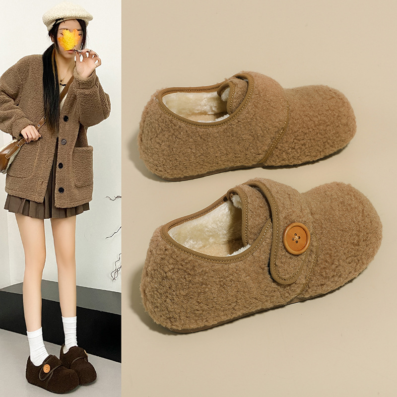 毛茸茸复古韩版毛毛鞋女2025冬季圆头日常保暖厚底勃肯鞋BK883