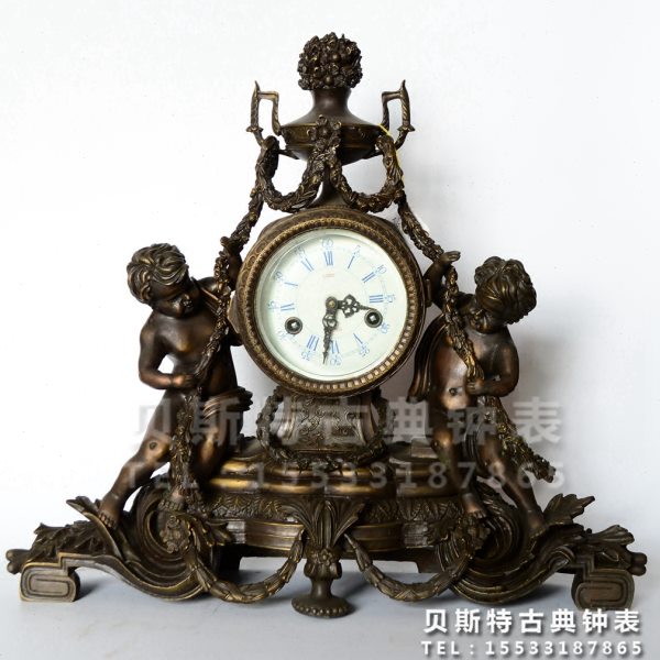 做旧全铜坐顽童报时座钟|仿复古机械台钟|老式上弦仿古董钟|挂钟