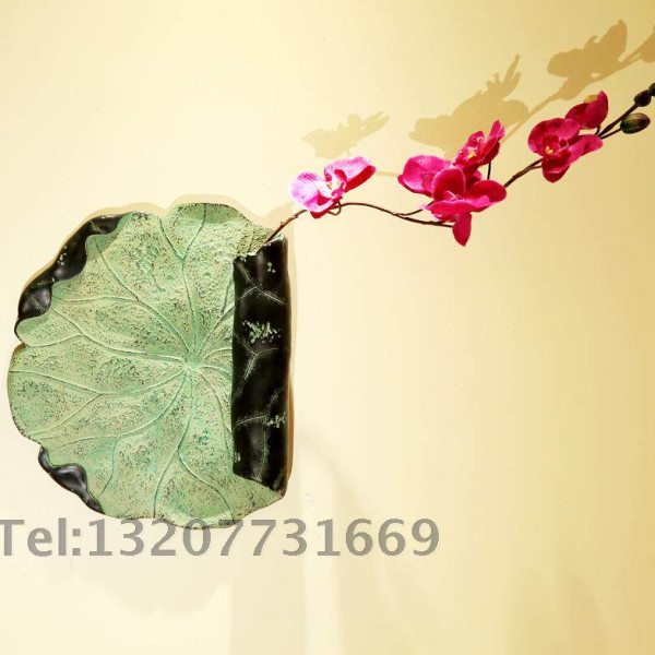 玄关背景墙挂式花瓶 荷叶壁饰花插花器夏 中式复古家居装饰品
