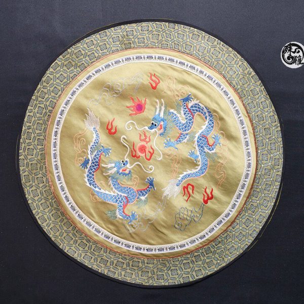 真丝手工刺绣京绣老绣片传统中国风送外国人礼品二龙戏珠特色圆垫