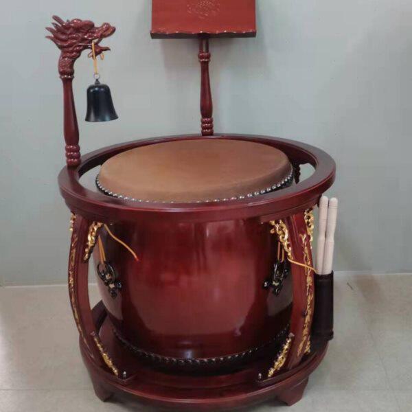 台湾鼓铃鼓法器寺庙鼓堂鼓毛鼓实木大鼓帝钟圆鼓架佛堂铃铛牛皮鼓