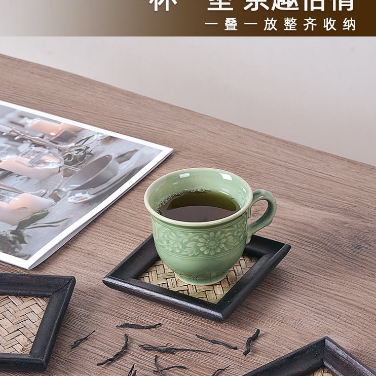 实木竹编茶杯垫片茶道功夫茶托六君子茶具茶盘木质隔热轻奢高级感